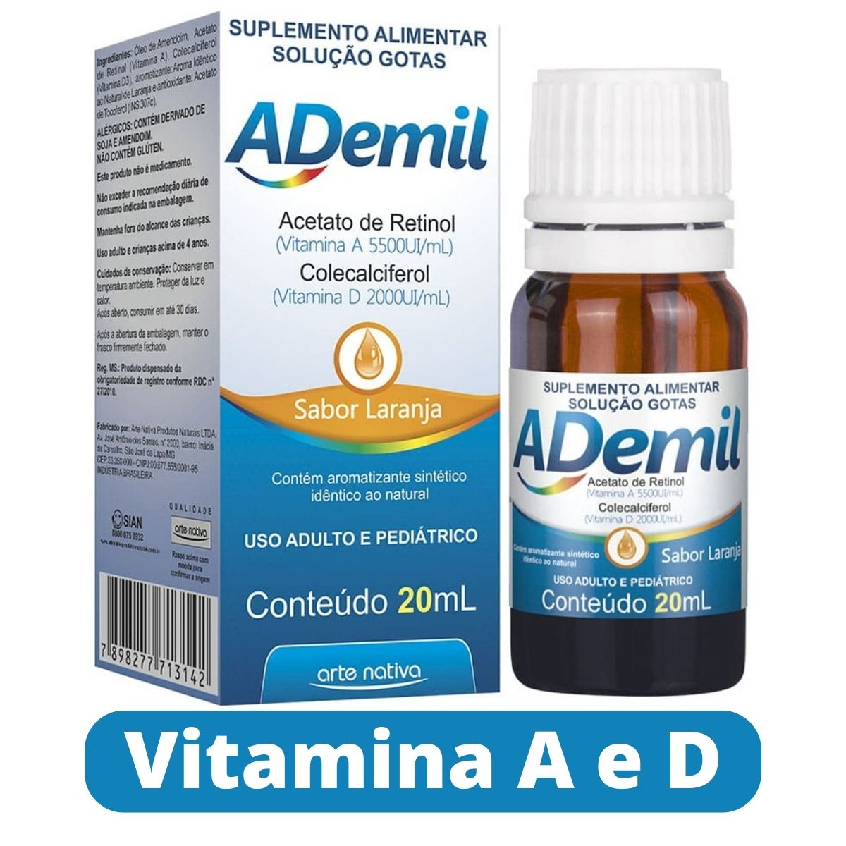 Ademil Gotas, Vitaminas A e D, 20mL – Arte Nativa