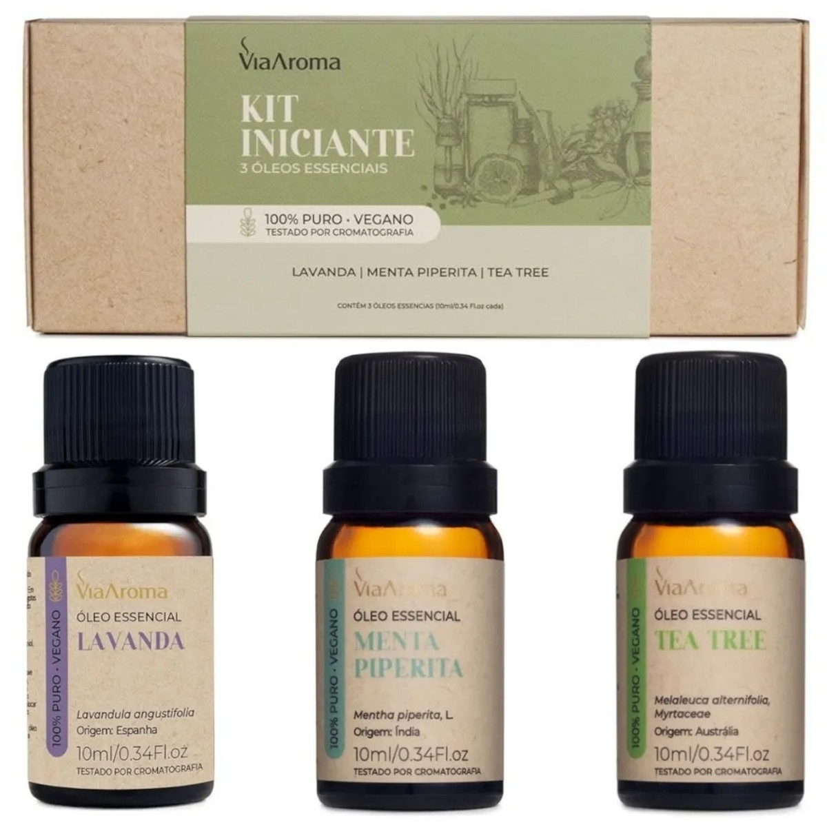 Kit Óleos, Lavanda, Menta Piperita (Hortelã Pimenta), Tea Tree(Melaleuca) – Via Aroma