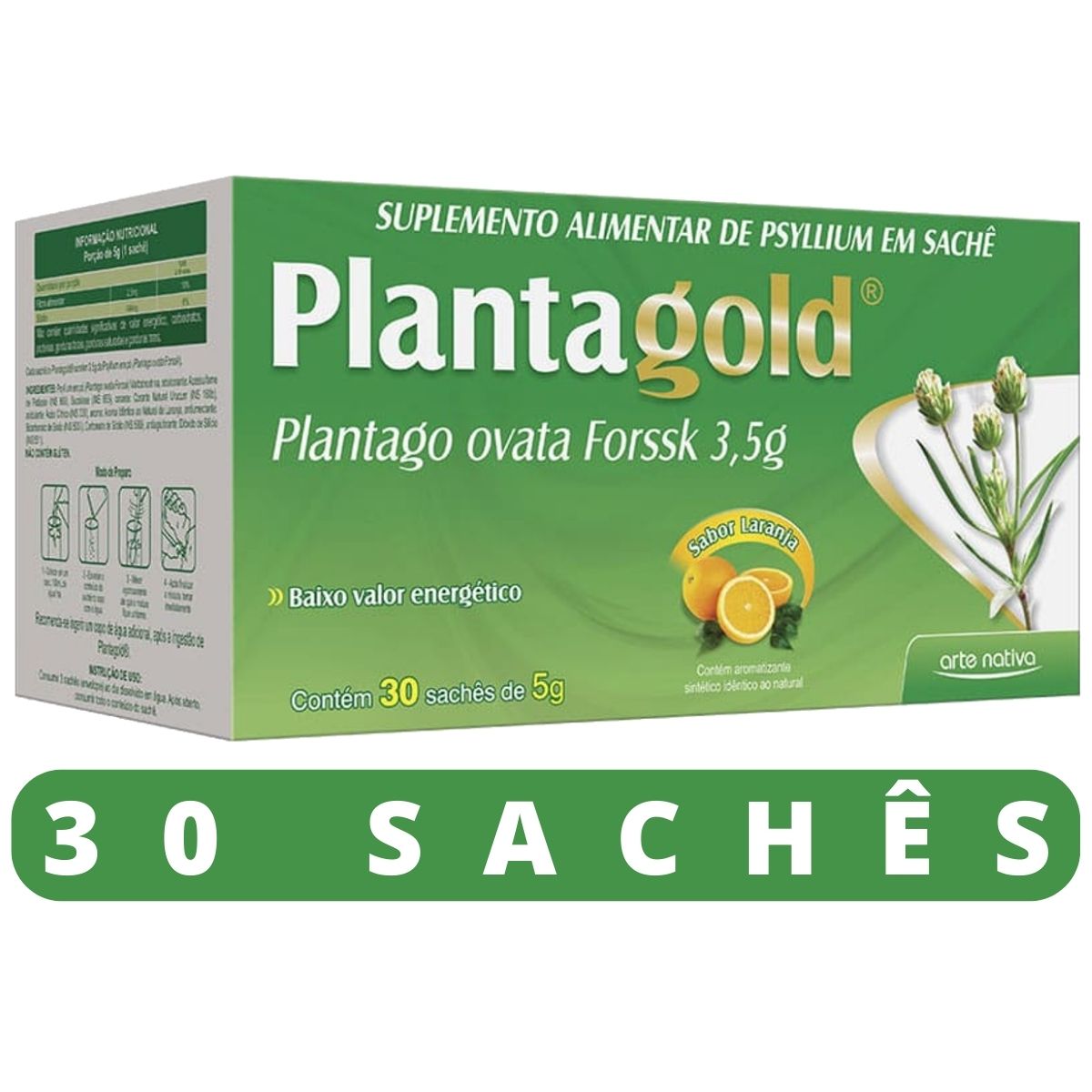 Planta Gold Psyllium Plantago Ovata, Suplemento, Regula Intestino, 30 sachês – Arte Nativa