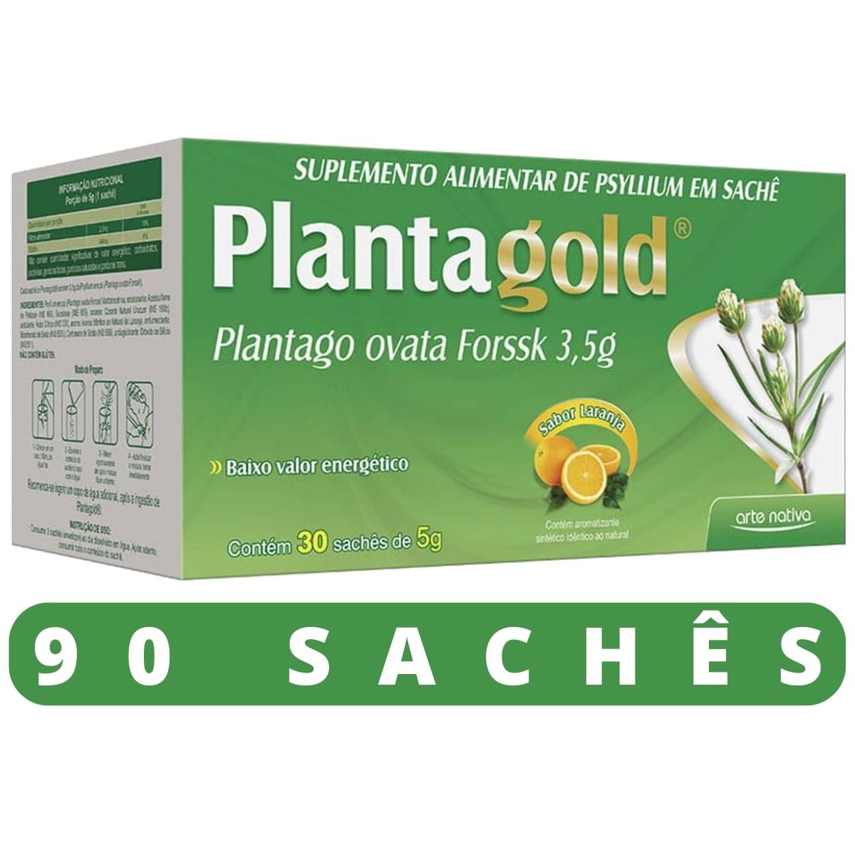 Kit 3 Planta Gold Psyllium Plantago Ovata, Suplemento, Regula Intestino, 30 sachês cada – Arte Nativa