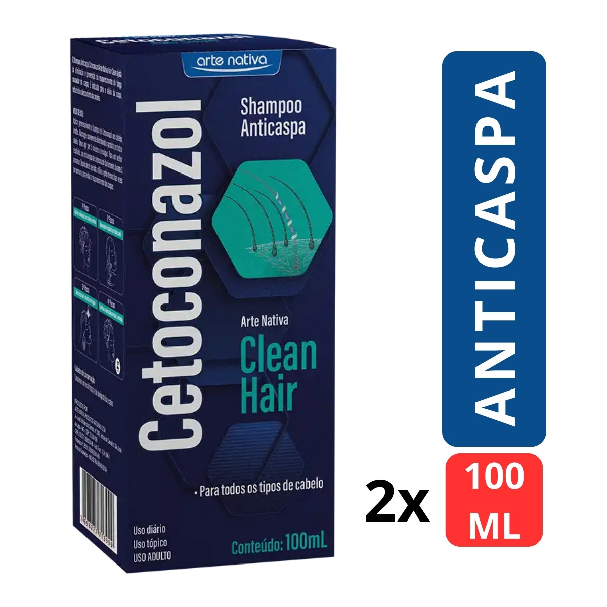 Shampoo De Cetoconazol Clean Hair,  Arte Nativa – 2 x 100ml