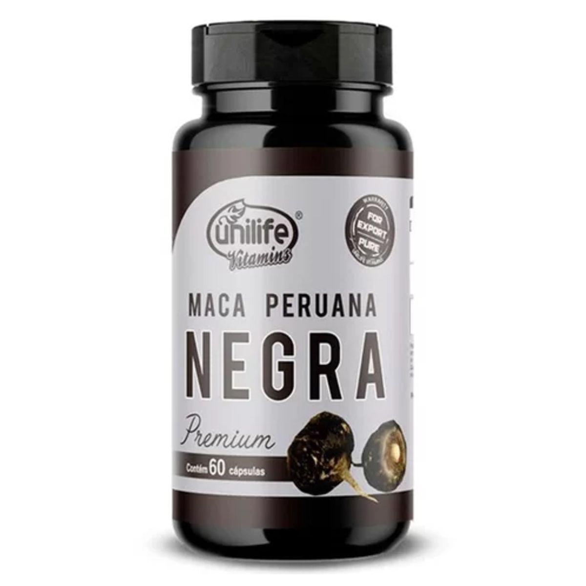 Maca Peruana Negra Premium Pura C/ Laudo Melhores 60 Caps, Fórmula Importada – Unilife