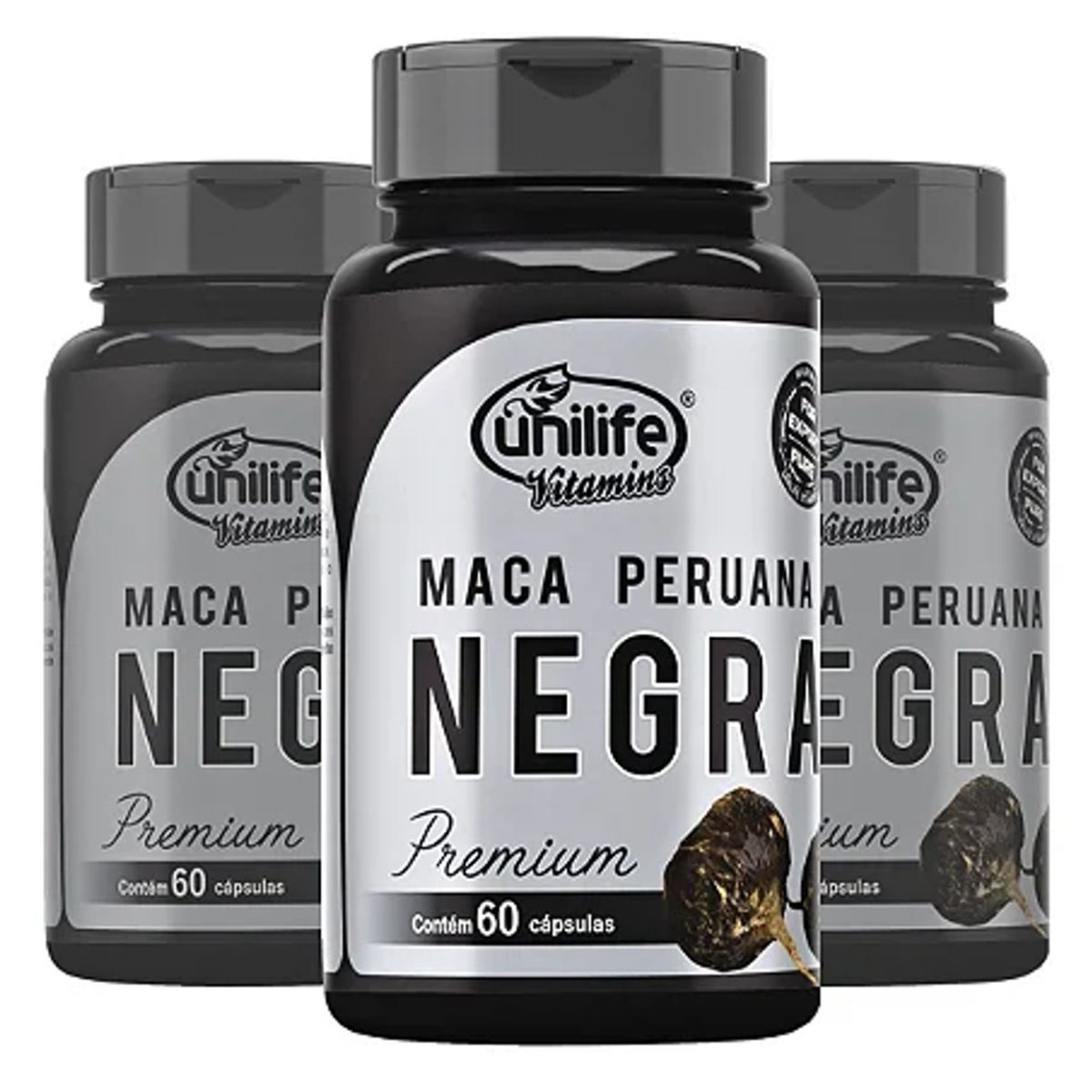 3x Maca Peruana Negra 450mg – 60 Cápsulas, Fórmula Importada – Unilife